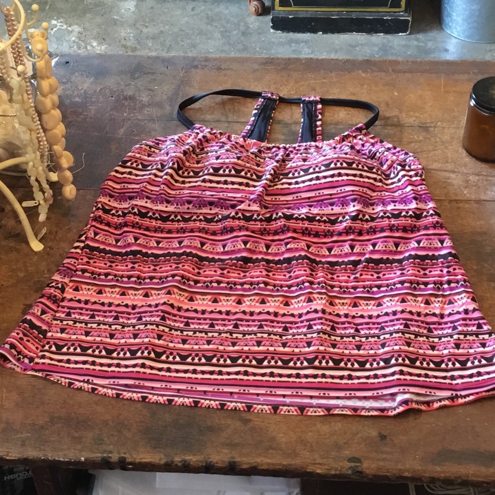 0220 Kona Sol Pink/Purple Tribal Patterned Tankini Top only; VGUC size L